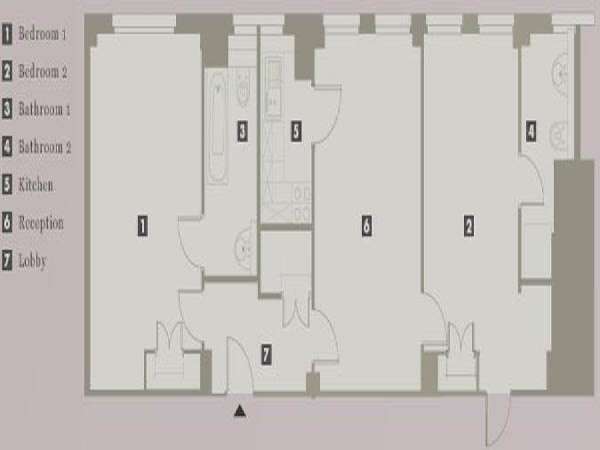 Londra 2 Camere da letto appartamento - piantina approssimativa dell' appartamento  (LN-702)