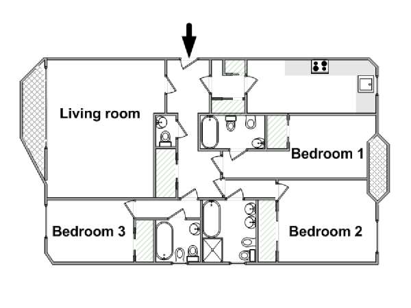 Londra 3 Camere da letto appartamento - piantina approssimativa dell' appartamento  (LN-853)