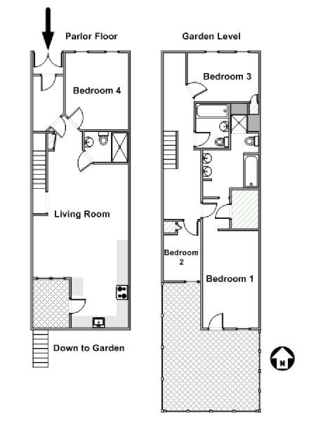 Nueva York 4 Dormitorios - Tríplex alojamiento, bed and breakfast - esquema  (NY-11554)
