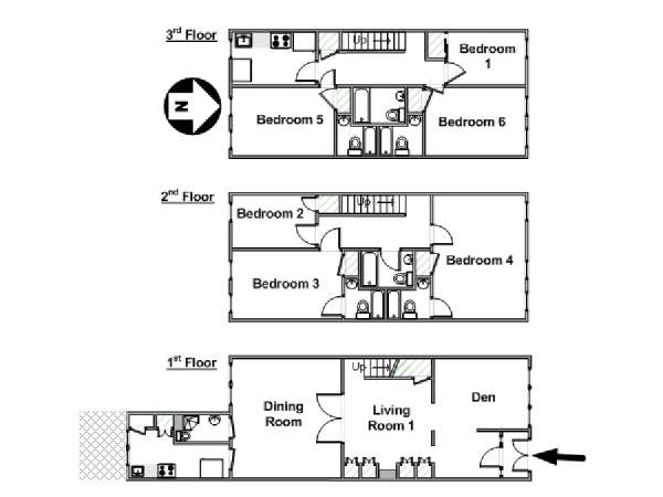 New York 7 Zimmer - Triplex wohnung bed breakfast - layout  (NY-16437)