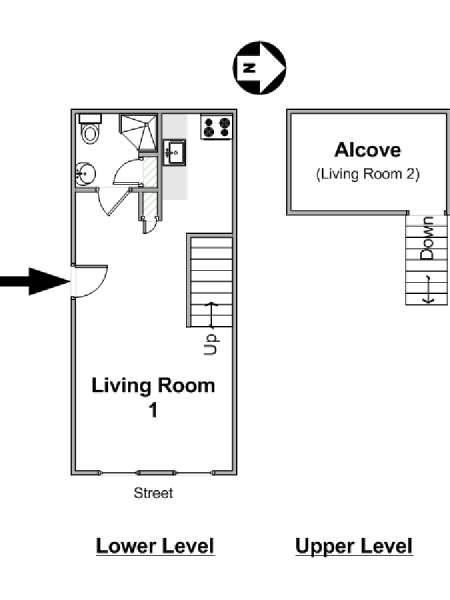 New York Studio avec Alcôve T1 - Duplex logement location appartement - plan schématique  (NY-16484)