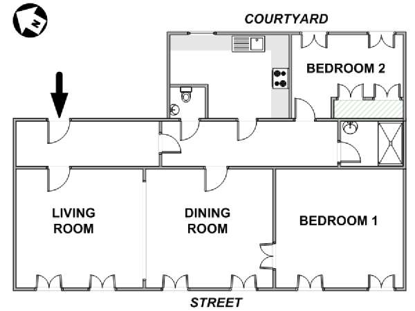 Paris 2 Bedroom accommodation - apartment layout  (PA-2278)