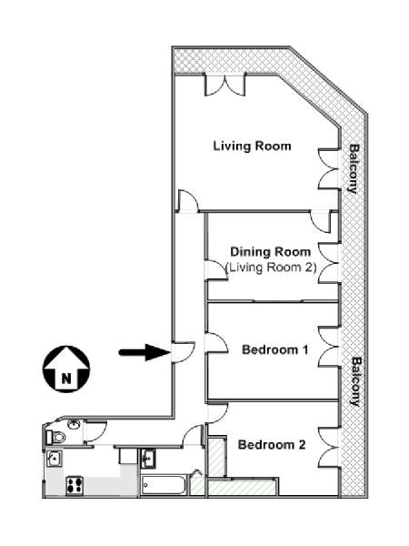 Parigi 2 Camere da letto appartamento casa vacanze - piantina approssimativa dell' appartamento  (PA-2844)
