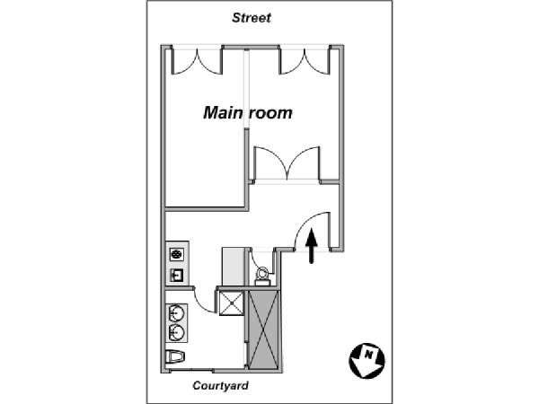 Paris Studio/T1 appartements location vacances - plan schématique (PA-3828) Paris Studio/T1 appartements location vacances - plan schématique (PA-3828)