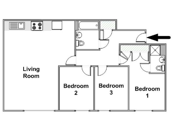 London 3 Bedroom apartment - apartment layout  (LN-2068)