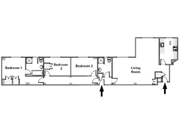 Londra 3 Camere da letto appartamento - piantina approssimativa dell' appartamento  (LN-2085)