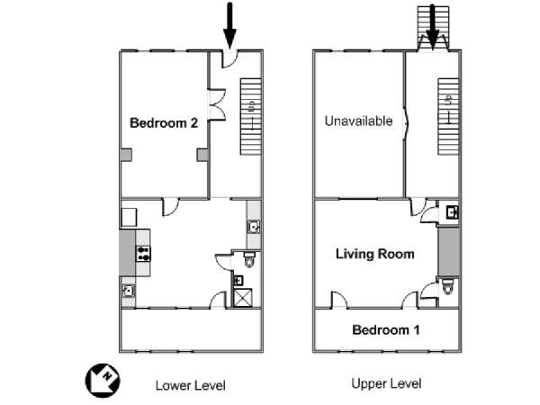 New York T5 - Duplex appartement colocation - plan schématique  (NY-14619)