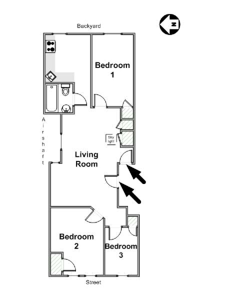 New York 3 Bedroom roommate share apartment - apartment layout  (NY-16459)