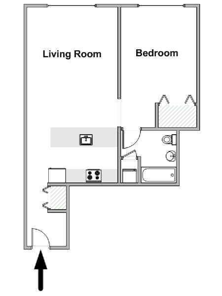 New York 1 Camera da letto appartamento - piantina approssimativa dell' appartamento  (NY-19378)