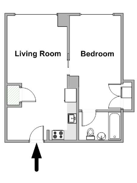 New York 1 Camera da letto appartamento - piantina approssimativa dell' appartamento  (NY-19421)