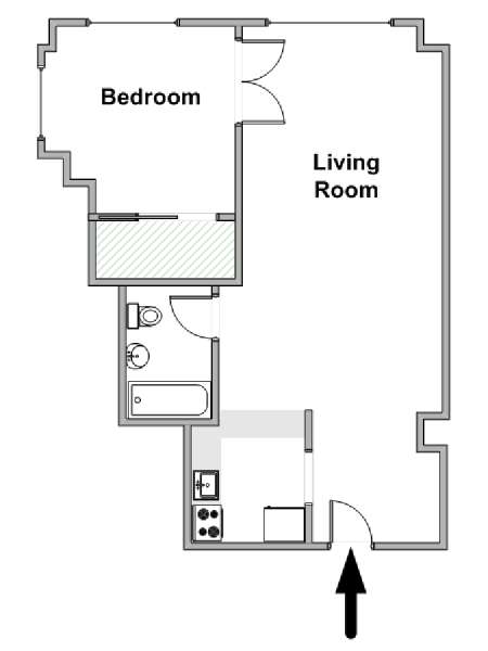 New York 1 Camera da letto appartamento - piantina approssimativa dell' appartamento  (NY-19423)