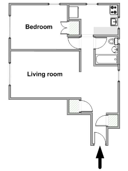 New York 1 Camera da letto appartamento - piantina approssimativa dell' appartamento  (NY-19489)