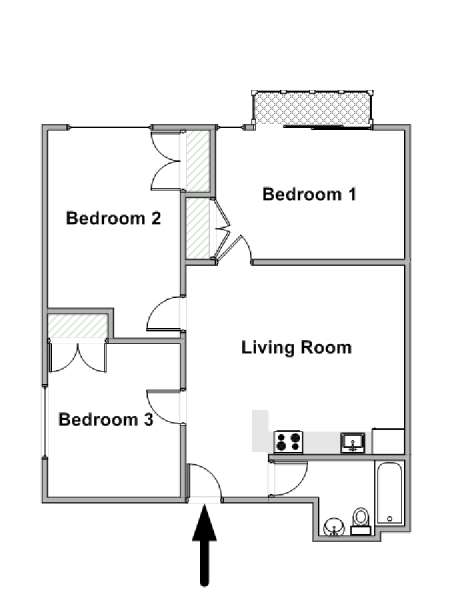 New York 3 Bedroom roommate share apartment - apartment layout  (NY-19733)