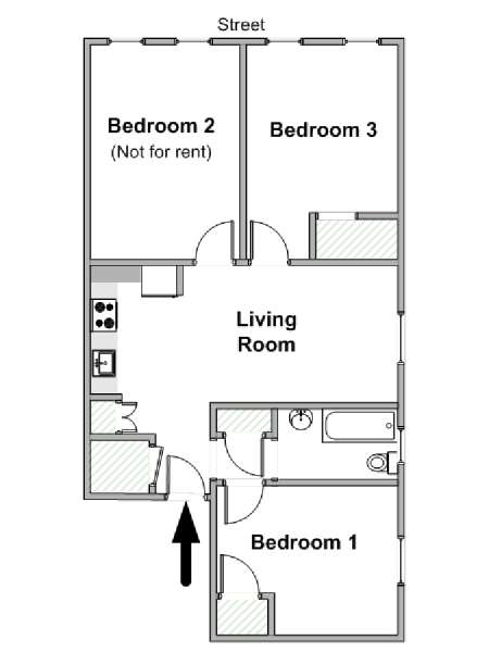 New York 3 Bedroom roommate share apartment - apartment layout  (NY-19814)