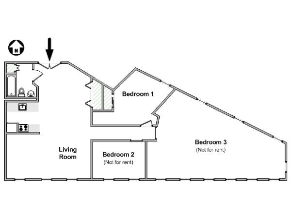 New York 3 Bedroom roommate share apartment - apartment layout  (NY-19907)