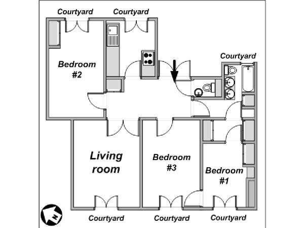 Paris T4 logement location appartement - plan schématique  (PA-832)