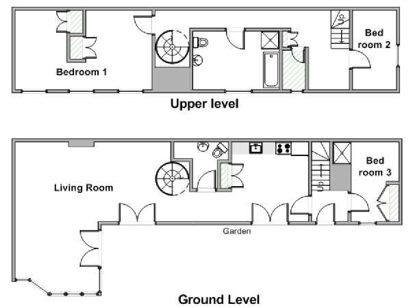 Parigi 3 Camere da letto - Duplex - Casa di città appartamento - piantina approssimativa dell' appartamento  (PA-3721)